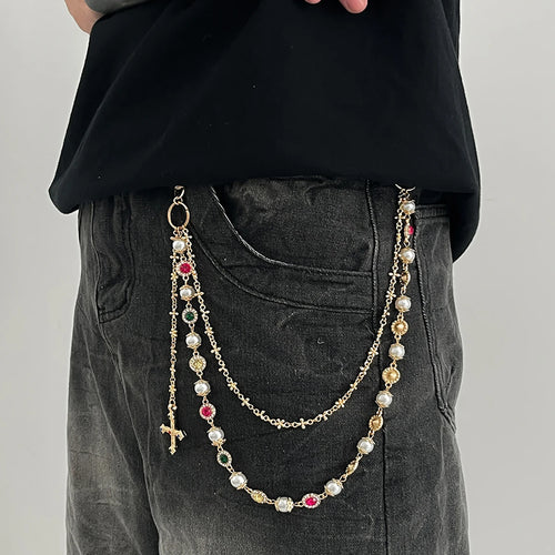 Toxicpop Rhinstone mixed gem jeans chain