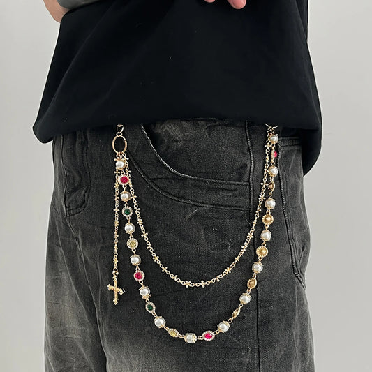 Toxicpop Rhinstone mixed gem jeans chain