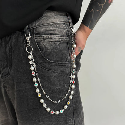 Toxicpop Rhinstone mixed gem jeans chain
