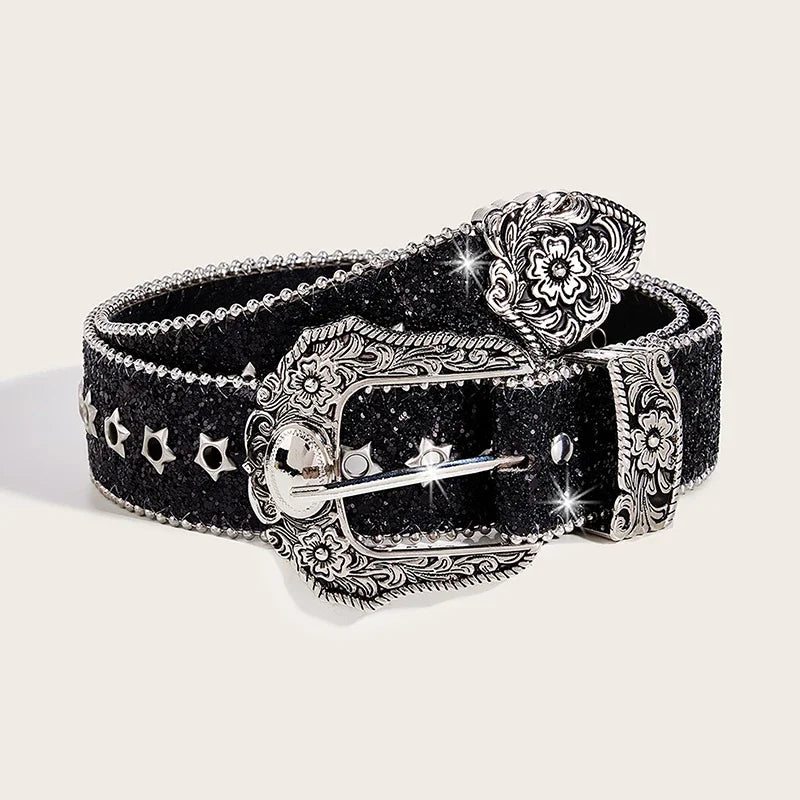Toxicpop black and silver glitter belt
