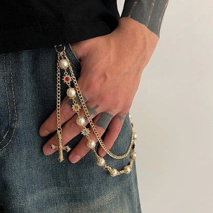 Toxicpop Rhinstone mixed gem jeans chain