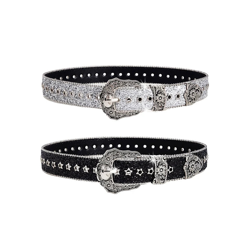 Toxicpop black and silver glitter belt