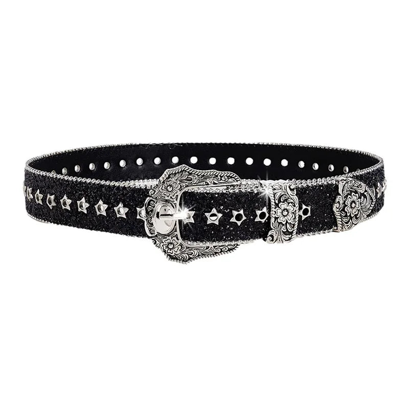 Toxicpop black and silver glitter belt