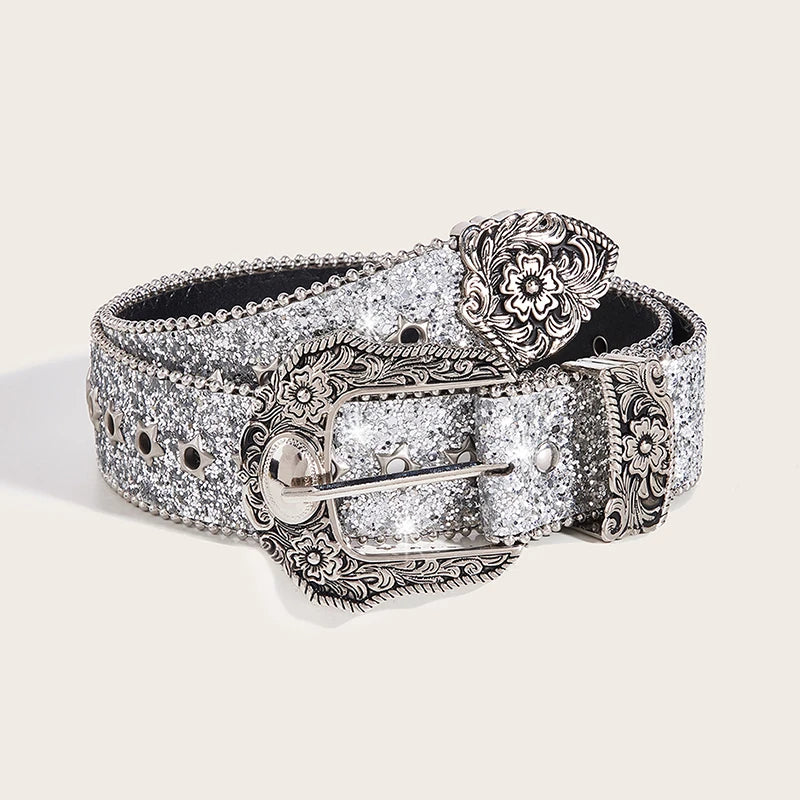 Toxicpop black and silver glitter belt