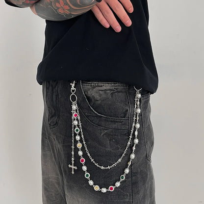 Toxicpop Rhinstone mixed gem jeans chain