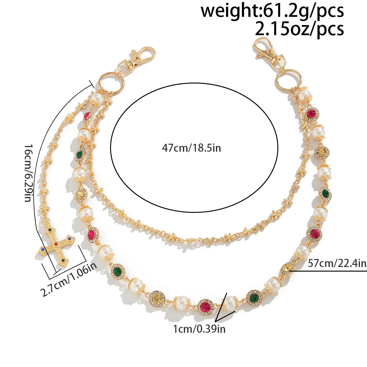 Toxicpop Rhinstone mixed gem jeans chain