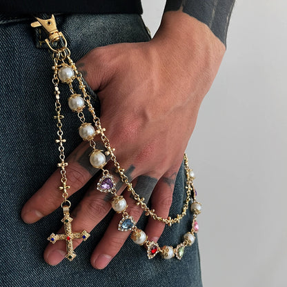 Toxicpop Rhinstone mixed gem jeans chain