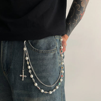 Toxicpop Rhinstone mixed gem jeans chain