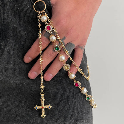 Toxicpop Rhinstone mixed gem jeans chain
