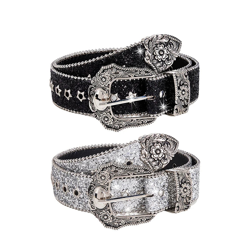 Toxicpop black and silver glitter belt